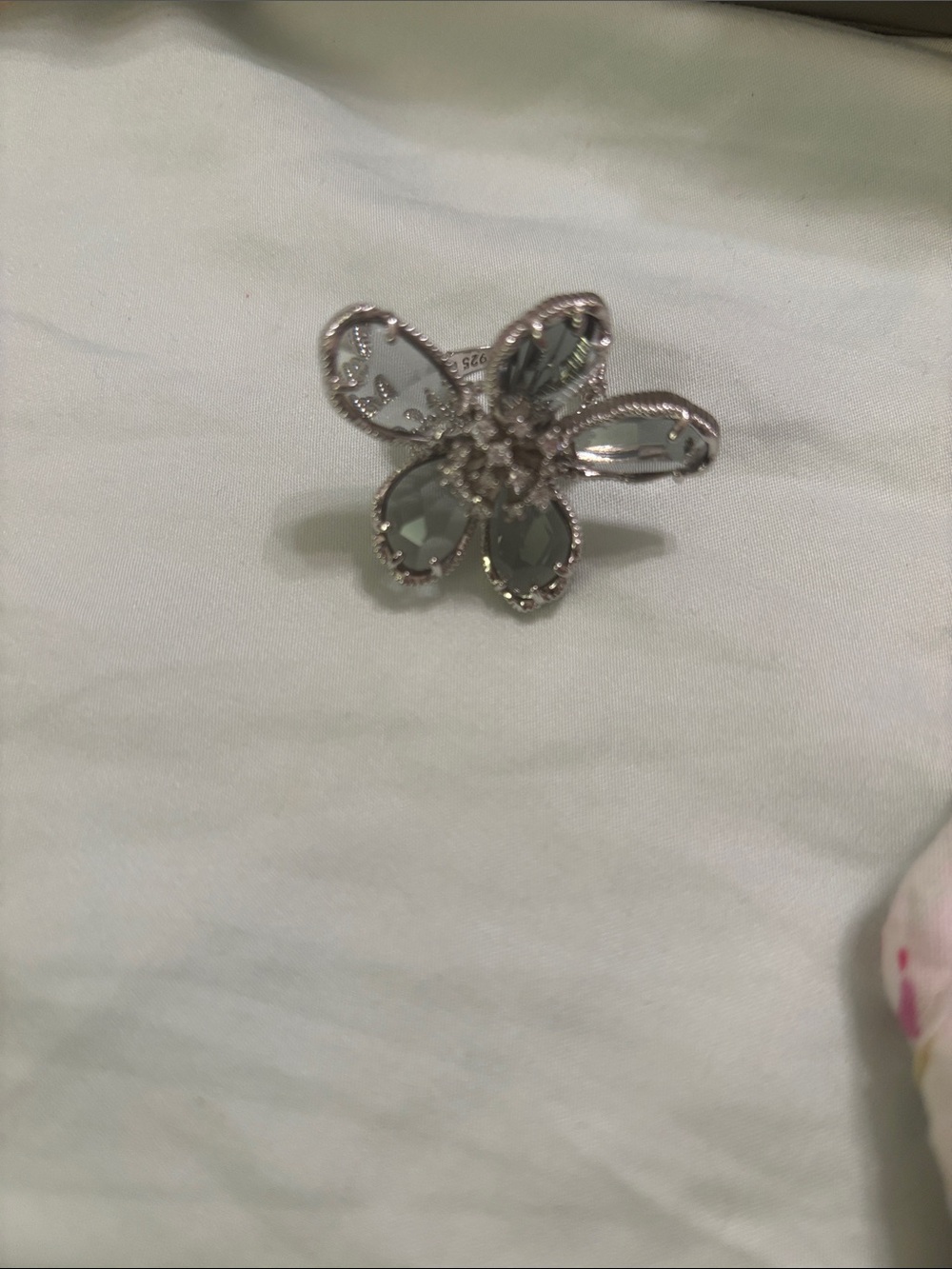 Sterling Silver Floral Crystal Statement Ring - Gray